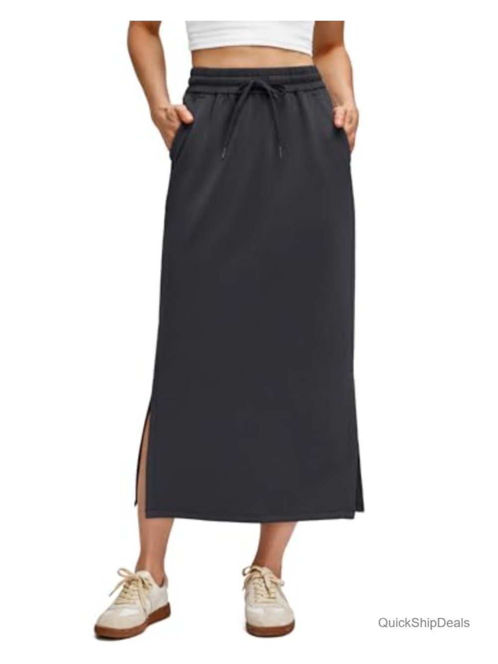 Modal Soft Maxi Skirt Drawstring Elastic Waist Side Pockets Casual Lounge